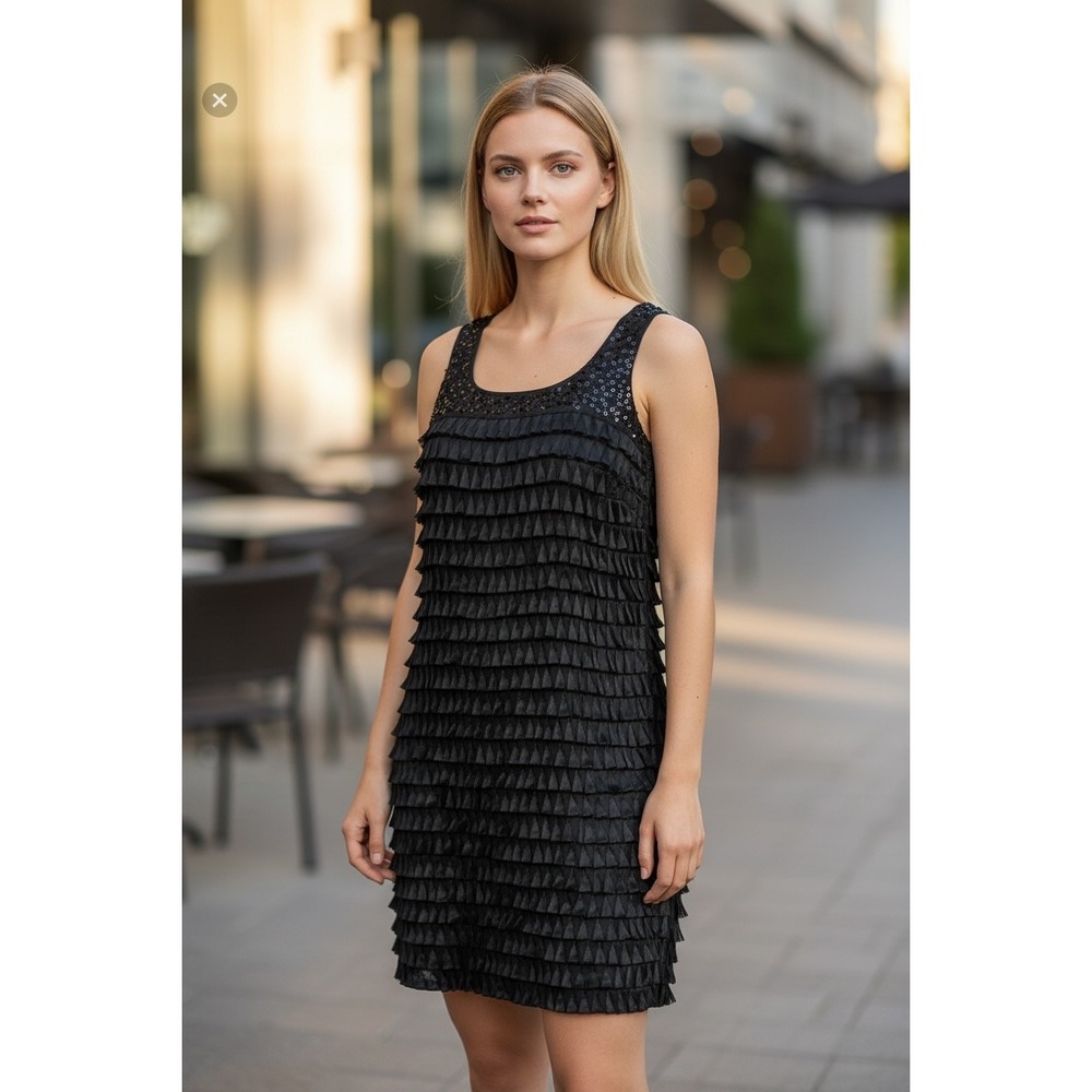 Express Little Black Cocktail Tank Dress Studded Ribbon Pleated Tuck Front SM